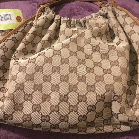 Vintage Authentic GG Pattern Leather Trim Large Gucci Tote Bag - Picture 9 of 15